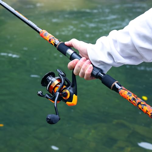 Sougayilang 3 Piece Surf Fishing Rod Combo Medium/Heavy Travel Spinning Rod with 4000/5000 Size Reel Baitfeeder Combo(9'/10'/11'12') - color: orange, size: 9ft-Spinning-3Pc-M