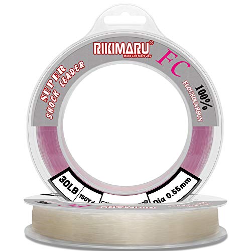 Rikimaru FC 100% Fluorocarbon Pure Shock Resistant, Sinks Faster Than Mono, Leader Material, 2LB-150LB - color: Clear, size: 50Yards-120LB