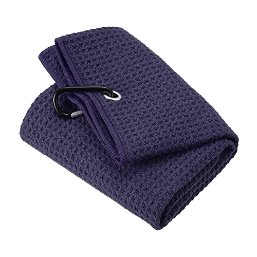 PATIKIL 16"x16" Tri-Fold Golf Towels, Waffle Pattern Towels Soft Fiber Strong Water Absorption with D Clip for Golf Lovers, Navy Blue - color: Navy Blue, size: 16"x16"