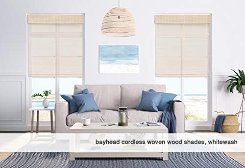 Cordless Woven Wood Roman Shades, 52W x 48H, Eastfield Ash, Sizes 20-72 Wide