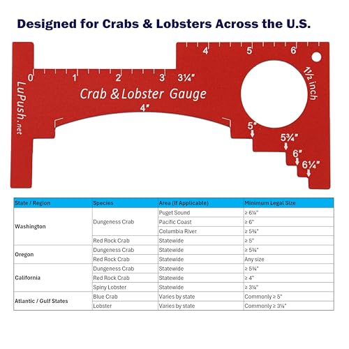 Crab Gauge & Lobster Ruler – 3mm Thick Aluminum Measuring Tool, Heavy-Duty Crab Ruler for Dungeness, Red Rock, Blue Crab & Lobster – Applicable for WA, OR, CA & Atlantic/Gulf States - color: Red