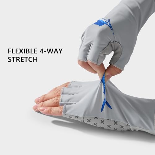 BASSDASH Unisex UPF 50+ Half Finger Sun Gloves Fingerless Breathable UV Protection for Fishing Hiking Kayaking Rowing FG02 - color: Cool Grey/Marlin, size: Small