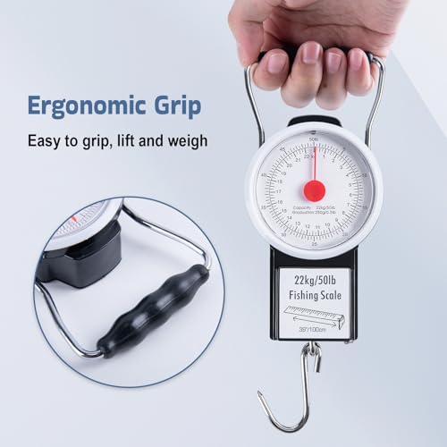 Goture 2Pcs Fishing Hanging Scale, Mechanical Kitchen and Fish Fishing Scale, Multi-Purpose Portable Hand Held Dial Weight Scale with Tape Measure (50 Lbs / 22Kg) - color: 2Pcs Fishing Scales