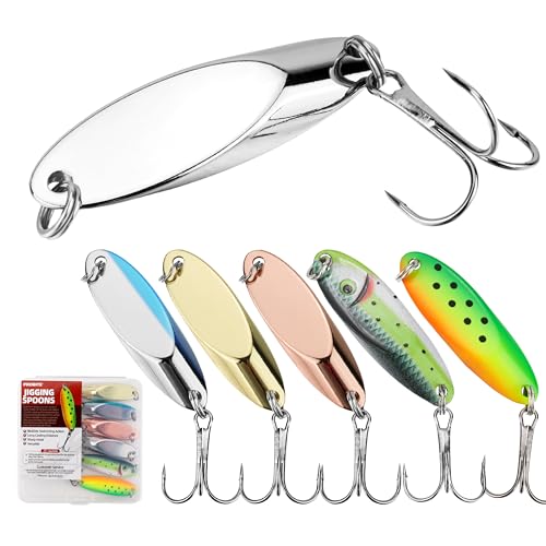 Jigging Spoon Fishing Lure Set 6-Pack Metal Saltwater & Freshwater Casting Spoon Hooks Premium Durable Treble Hooks for Bass, Salmon & Trout Fishing - size: 1/6 oz