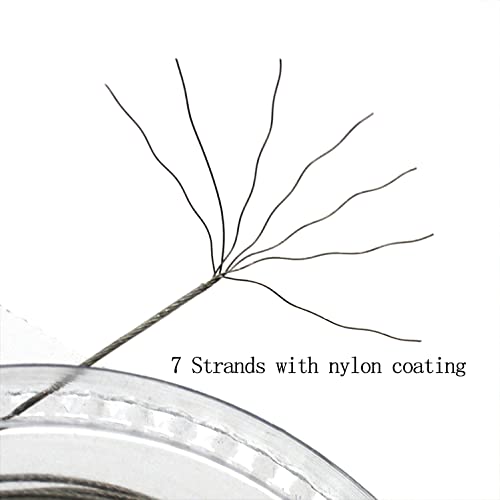 5LB-280LB 7 Strands Stainless Steel Wire Leader Nylon Coated-32.8ft Fishing Leader with 10pcs Crimp Sleeves - color: Silver with spool, size: 15LB