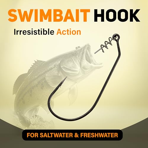 Reaction Tackle Swimbait Hooks for Bass Fishing - Soft Plastic Fishing Hooks with Centering Spring pin for Soft Plastic Swim Baits and Worm Lure Baits - size: #2/0