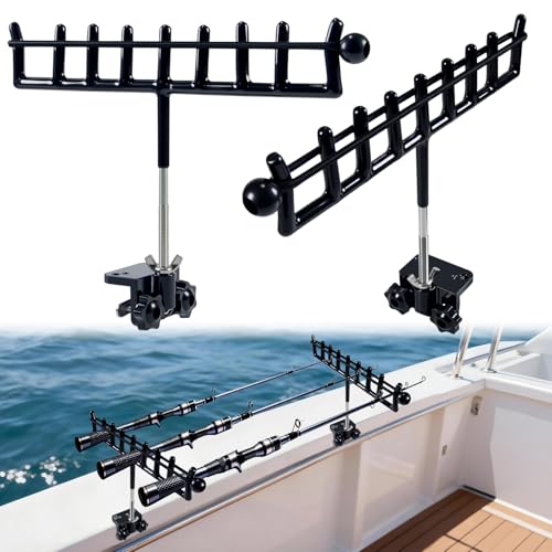 2PCS Marine Storage Rod Holder - Stainless Steel Multi-Rod Rack with Adjustable Clamps for Boat Railing