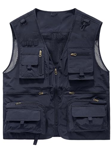 Lucrosun Men's Lightweight Outdoor Fishing Vest Utility Safari Vest with Pockets - color: Darkblue, size: Small