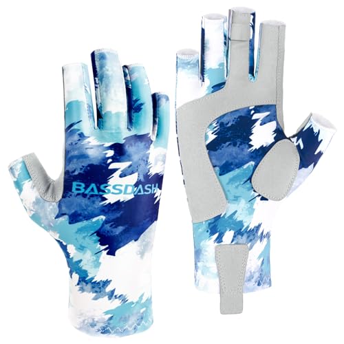 Bassdash ALTIMATE UPF 50+ Women’s Fishing Gloves UV Sun Protection Fingerless Gloves for Kayaking Paddling Hiking Cycling Driving Shooting Training - color: Blue Storm, size: X-Small