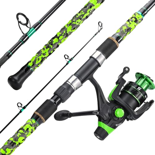 Sougayilang 3 Piece Surf Fishing Rod Combo Medium/Heavy Travel Spinning Rod with 4000/5000 Size Reel Baitfeeder Combo(9'/10'/11'12') - color: green, size: 12ft-Spinning-3Pc-H