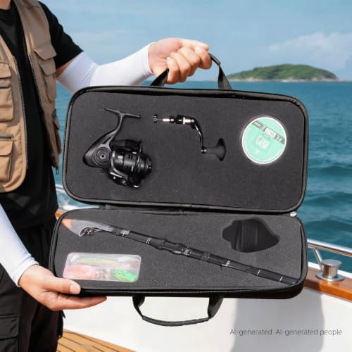 Telescopic Fishing Rod and Reel Combo, Carbon Fiber Collapsible Travel Fishing Pole Kit with Carrier Case & Lures, Anti-Jam Gear for Adults Men Beginners, Freshwater, Saltwater - size: 7.5 ft