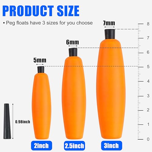 SILANON Peg Floats Fishing Bobbers,Foam Cigar Fishing Floats Bobbers Catfish Floats Slip Fishing Cork Bobbers with Pipe Plug for Catfish Santee Rig Freshwater Saltwater Fishing - size: 2.5 inch, style: Orange-30pcs
