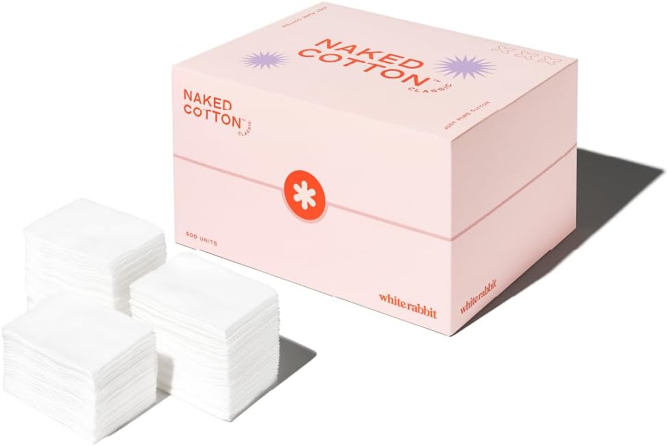 White Rabbit - Naked Cotton Classic - Premium Facial Cotton Pads - for Makeup Remover, Toner, Mask - 100% Cotton, Unbleached, Lint-Free - Extra Soft & Durable - Natural & Cruelty-Free - 500 Count