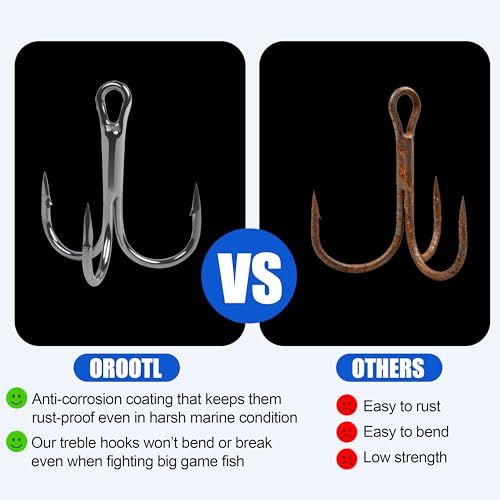 OROOTL Treble Fishing Hooks, 60pcs High Carbon Steel Treble Hooks with Ultra Sharp Barb Corrosion-Resistant Round Bend Triple Hooks for Lures Freshwater Saltwater - size: Size 4#, Pack of 60