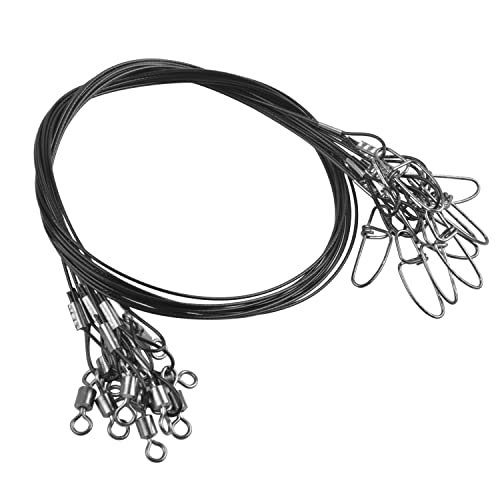 Heavy Duty Fishing Wire Rigs Leaders, 10Pcs 150LB Stainless Steel Fishing Line Leaders with Swivels Snaps Fishing Trace Lures Leader Rigging - color: Black-10pcs