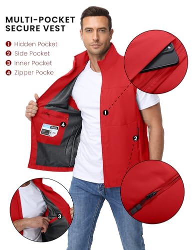 Eisctnd Mens Lightweight Quick Dry Vest Sleeveless Outdwear Utility Jacket | Utility Sleeveless Vest with Multi Pockets, Outerwear Hiking Fishing Photography Camping Travel Outdoor - color: Red, size: Small