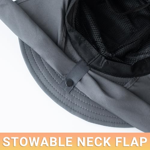 PFFY Sun Bucket Hats for Men Women Fishing Hat UV Protection Wide Brim Beach Safari Hat with Neck Flap - color: Beige (With Neck Flap)