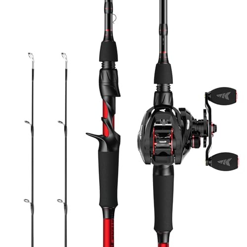 KastKing Royale Legend II Twin Tip Fishing Rod and Reel Combos, Spinning & Casting Combo, IM6 Graphite 2Pc Blanks, Extra Backup Tip Section, Stainless-Steel Guides, KastFlex Technology, EVA Handles - style: Cast: Right Reel, 6'6''- M Rod(2 Pcs + Extra Tip