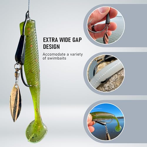 Reaction Tackle Tungsten Bladed Underspin Swimbait Hooks, Weighted Weedless Jig Heads for Bass, Pike, and Musky, Freshwater and Saltwater Fishing (3-Pack) - size: 3/16 Oz - 3/0 Hook