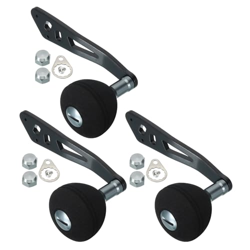PATIKIL Baitcasting Power Handle, 3 Set Metal Fishing Reel Handle EVA Knob Grip Replacement Parts for Rocker Arm Accessories, Black