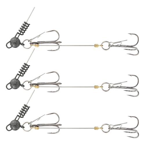 Fishing Rig with Weighted Jig Head and Treble Hook – Screw Lock Bait Keeper for Soft Lures, 3PCS Pack for Saltwater and Freshwater Fishing - size: 3/8oz, style: Double