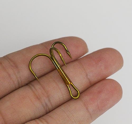 20pc/Box Fishing Treble Hooks Set High Carbon Steel Fishing Hooks Classic Round Bend Hook 2# 4# 6# 8# 10# - color: Tea, size: 6#-20pcs