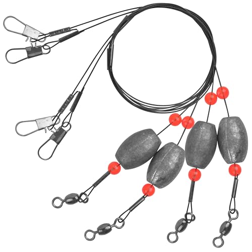 SILANON Flounder Grouper Rig Saltwater, Carolina Rig Catfish Rig Saltwater Bottom Surf Fishing Rig Steel Wire Leader with Egg Sinker Weight Swivel Snap for Catfish Grouper Drum Redfish - size: 1.5oz-4pcs