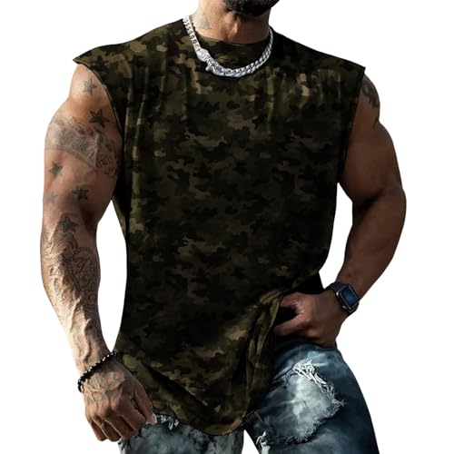 Classic Camo Mens Workout Tank Top Gym Muscle Tank Bodybuilding Stringer Tank Sleeveless Shirt Summer - color: Army Green, size: Medium
