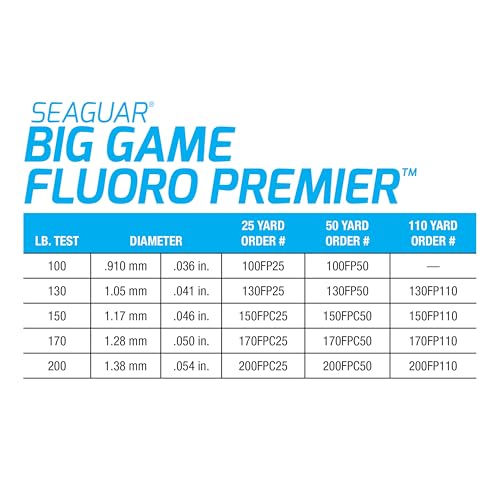 Seaguar Fluoro Premier Big Game Saltwater Fishing Line Shock Leader, 100% Fluorocarbon, Clear, Multiple Sizes - size: 150lb/110yds