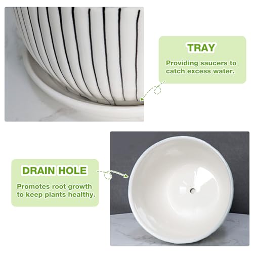 Ceramic Plant Pots Set of 3, 6.75/5.6/4.2 inch Planters with Drainage Holes and Saucer, Flower Pot Outdoor Indoor, Modern Decorative Planters for House Plants Garden Planters Succulent Pots