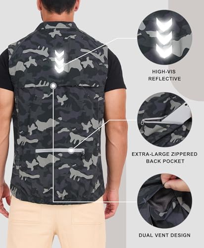 Little Donkey Andy Men's Lightweight Quick Dry Vest Packble Outerwear Sleeveless Windproof Jacket for Golfing Cycling Running - color: Camo, size: X-Large
