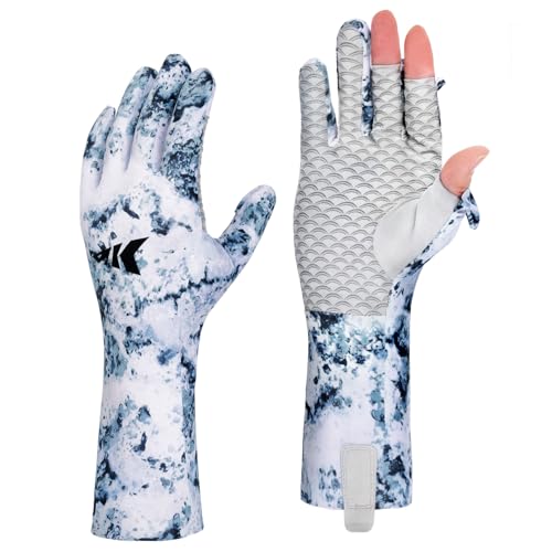 KastKing La Sal Pro Full Finger Fishing Gloves, UPF 50+ Sun Protection Gloves with Convertible Design, Ultralight Microfiber, Ultra-Soft Comfort, FrostWeave Cooling, Enhanced Grip, Four Sizes Options - color: Boulder Camo Ice, size: Large-X-Large
