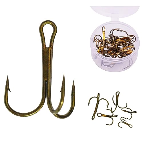 20pc/Box Fishing Treble Hooks Set High Carbon Steel Fishing Hooks Classic Round Bend Hook 2# 4# 6# 8# 10# - color: Tea, size: 8#-20pcs