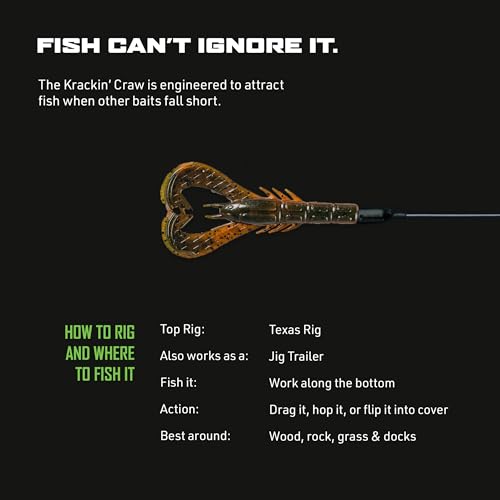 Googan Squad Krackin' Craw Soft Plastic Crawfish Bait for Bass Fishing – Patented V-Ridge Claws, Salt-Injected, Slaunch Sauce Scent (6pk) - color: Chartreuse Pepper Green Fleck, size: 4"