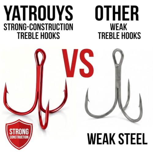 100pcs Fishing Hook Treble Hooks High Carbon Treble Hooks Super Sharp Solid Size 2 4 6 8 10 12 Triple Barbed Steel Fish Hook - color: Red, size: 8#-100pcs