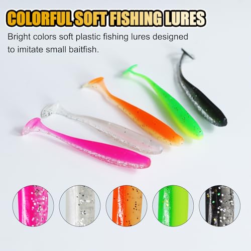 Fishing Soft Lures Paddle Tail Swim Baits Plastic Baits Crappie Walleye Trout Bass Fishing Baits for Jig Heads Saltwater/Freshwater 40PCS - color: Style B