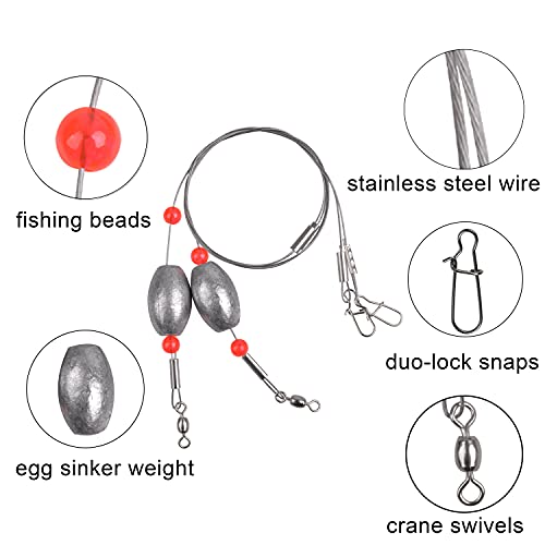 Carolina Saltwater Rigs, 8pcs Flounder Fishing Rigs, Stainless Steel Wire Leader with Egg Sinker Weights, Swivel Snaps for Catfish Grouper Drum Redfish Bottom Surf Fishing - size: 2oz-8pcs