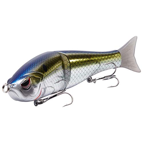 Bassdash SwimShad Glide Baits Jointed Swimbait Bass Pike Salmon Trout Muskie Fishing Lure - color: Blue Gold, size: 7in/2.2oz