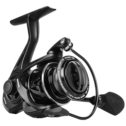 KastKing Zephyr Spinning Reels – 7+1/6+1 BB – Carbon Fiber Drag – Stainless Steel Shaft – Aluminum & CNC Spool – Black/Green/Orange – Sizes 500/1000 SFS – ICE Fishing Ready Reels! - color: Standard-Black, size: 2000