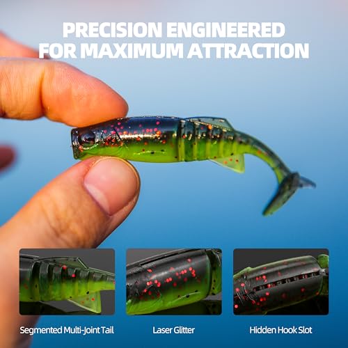 30pcs Soft Plastic Swimbaits with Paddle Tail, T-Tail Fishing Lures for Vertical Jigging and Casting, Freshwater Swimbaits for Bass, Trout, Walleye & Crappie - color: Multi-Jointed Flex, 2.5''