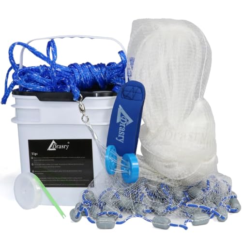 Drasry Saltwater Fishing Cast Net 3/8 and 1/4 Mesh with Heavy Duty Gray Sinker American Monofilament Fish Throw Net for Bait Trap 3FT 4FT 5FT 6FT 7FT 8FT 9FT Radius - size: 6FT Radius, style: 1/4 Mesh 0.88 Lb/Ft