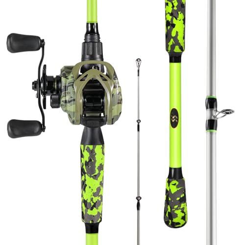 Sougayilang Baitcasting Combo – 8.0:1 Gear Ratio, 18LB Drag, 9+1 Bearings, IM7 Graphite 2-Piece M/MH Rod, EVA Handle, Camo Finish for Topwater Bass, Pike, Walleye - style: Cast-6'10''-left Handle-m