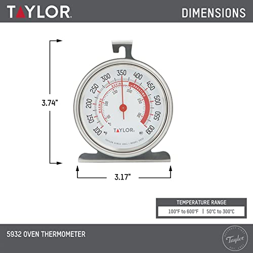 Taylor Precision Products Large Dial Thermometer, Silver