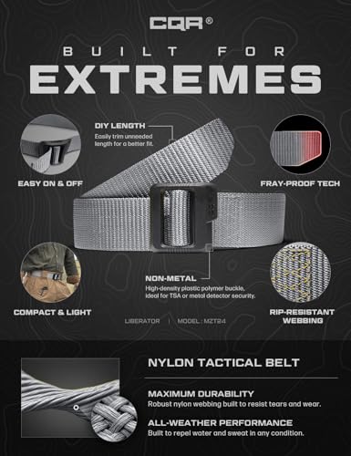 CQR Tactical Belt, Military Style Heavy Duty Belt, Webbing EDC Quick-Release Buckle - color: 2pack Dura Nylon Black/Grey, size: Large