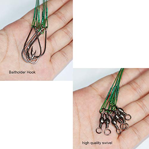 20pcs Wire Leader Hook Rigs Baitholder Fishing Hook Nylon Coated Fishing Wire Leader with Swivel - color: 6.5inch green, size: 3#-20pcs