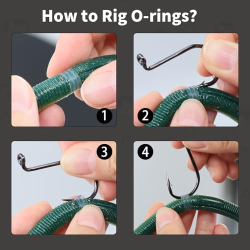 FishTrip 200/210pcs Silicone Wacky Worm O-Rings with Tool for Fishing Rigs | Silicone Bait Saver O-Rings, Protects Baits Wacky Rig for Senko Soft Plastics Worms Stickbaits for Bass Fishing Neko Rig - style: Small_200pcs