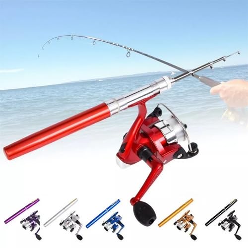 Compact Telescopic Mini Pen Fishing Rod & Reel Combo – 39.4″ Travel Fishing Kit Retractable to 7.9″ – Fast‑Action Fiberglass Pocket Pole for Kids & Adults (Blue)