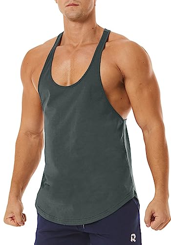 Men's Workout Quick Dry Soft Gym Bodybuilding Stringer Tank Tops - color: Gray, size: Large