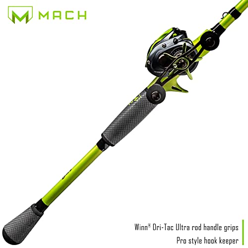 Lew's MACH 2 Baitcast Reel and Fishing Rod Combo, IM8 Graphite Blank Fishing Rod, Winn Dri-Tac Ultra Handle, Black/Green - size: 7'3"