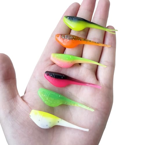 Split-Tail Crappie Lures - 24pcs Soft Plastic Lures for Bluegill, Panfish, Trout, Bass - color: White